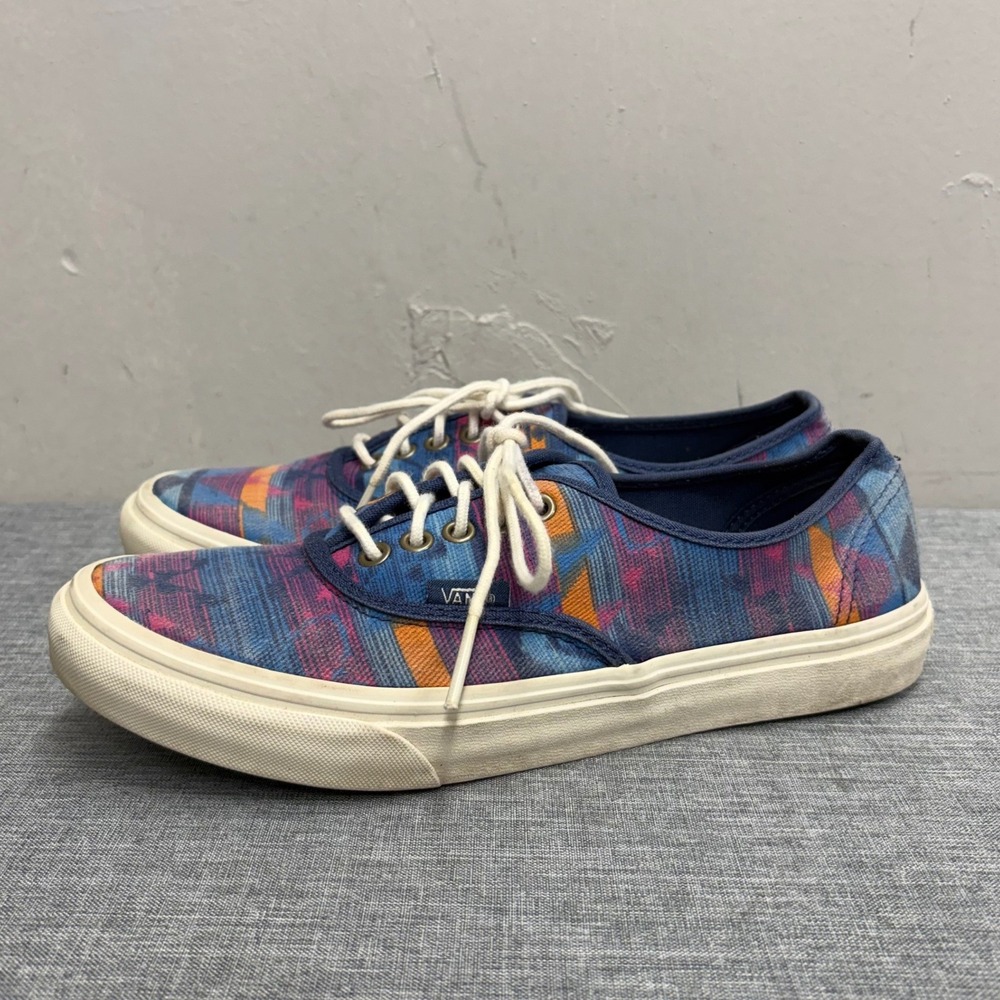 Vans Authentic Lo Pro Shoes Womens 7 Blue Multi Geometric Tribal Print Sneaker